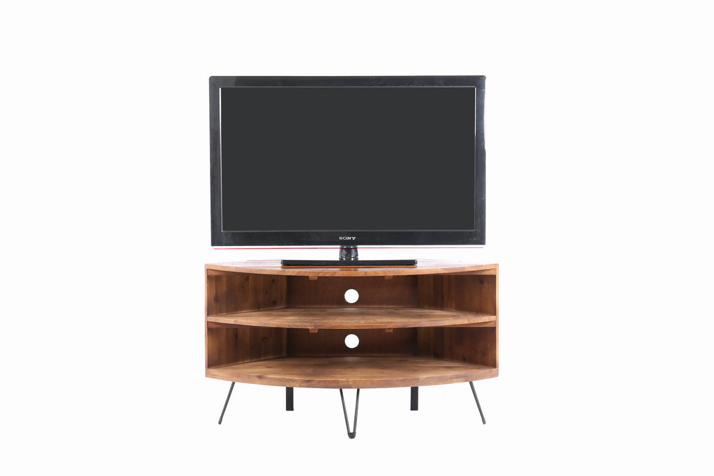 Fan Shape Reclaimed Wood Corner Media Table
