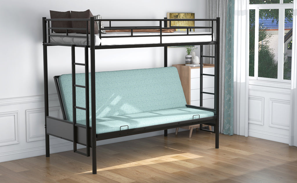 Twin Over Full Metal Bunk Bed, Multi-Function, Black