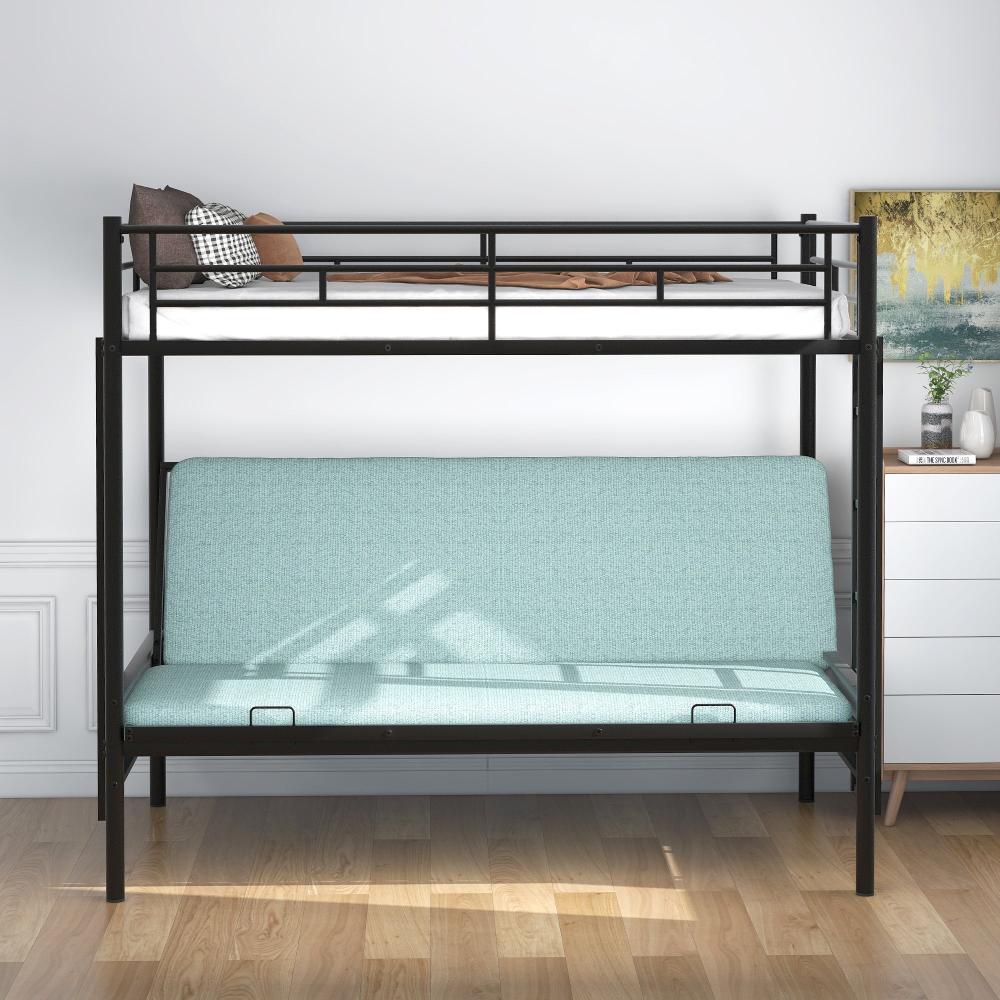 Twin Over Full Metal Bunk Bed, Multi-Function, Black