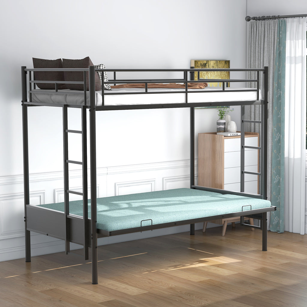 Twin Over Full Metal Bunk Bed, Multi-Function, Black