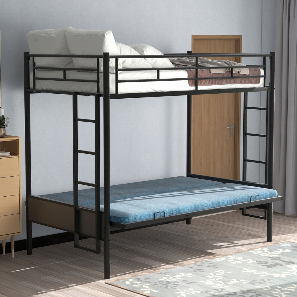 Twin Over Full Metal Bunk Bed, Multi-Function, Black