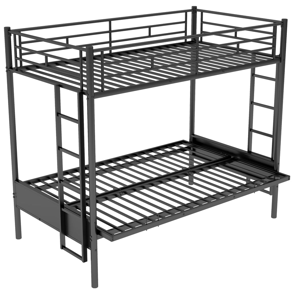 Twin Over Full Metal Bunk Bed, Multi-Function, Black
