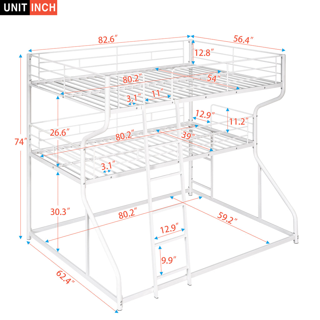 Full XL over Twin XL over Queen Size Triple Bunk Bed