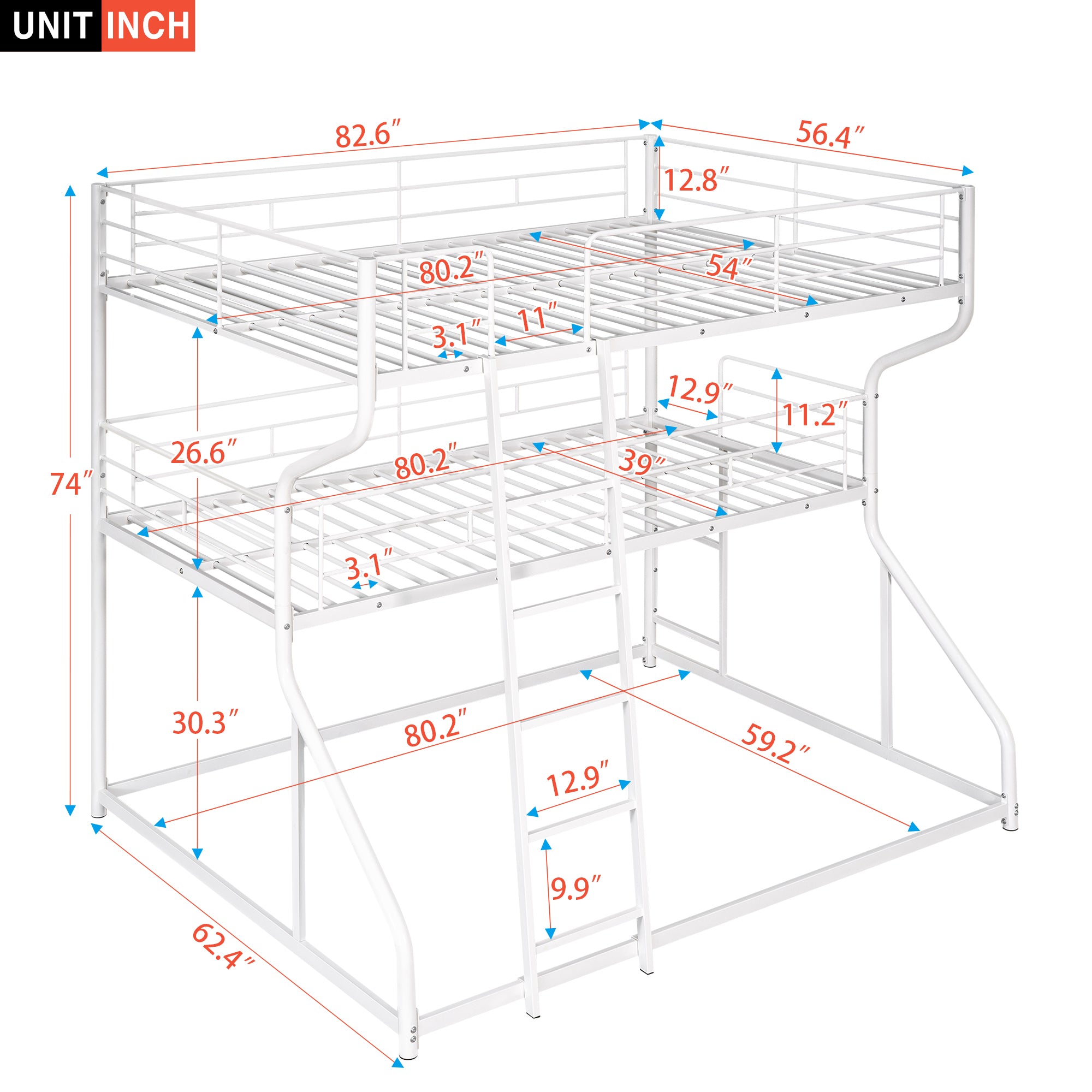Full XL over Twin XL over Queen Size Triple Bunk Bed