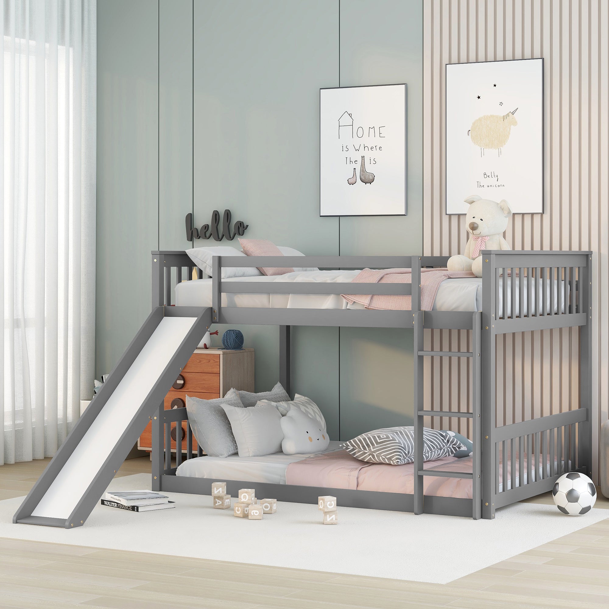 Full Over Full Bunk Bed with Slide and Ladder