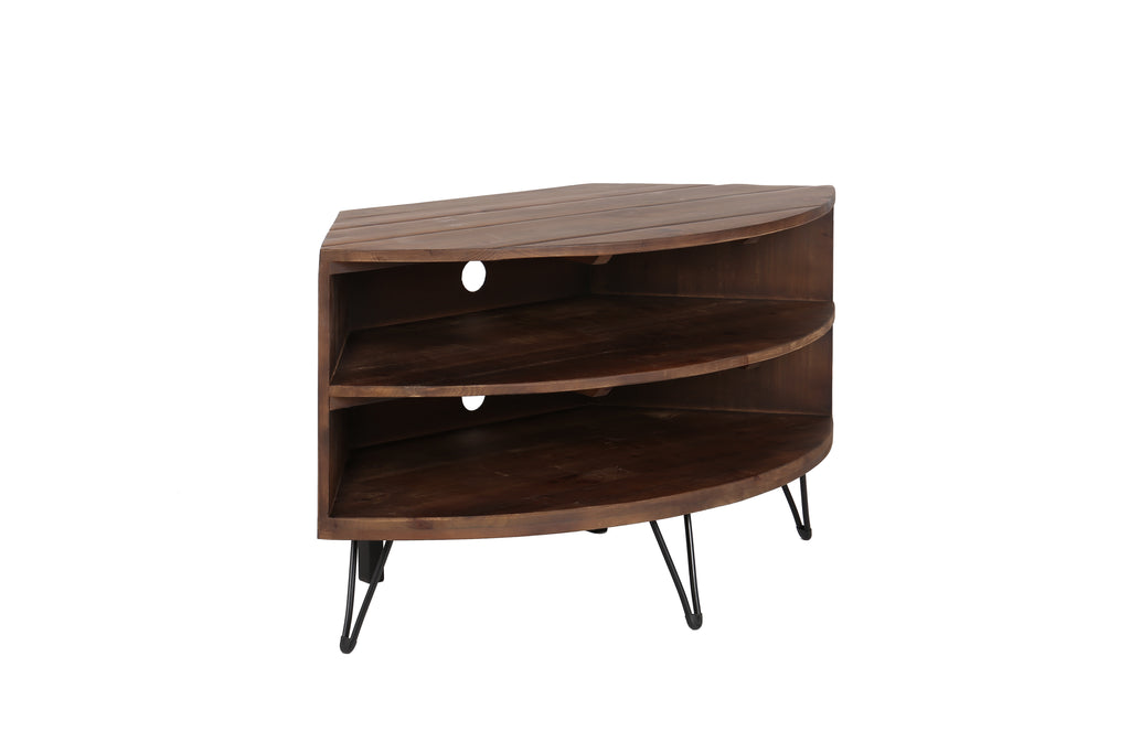 Fan Shape Reclaimed Wood Corner Media Table