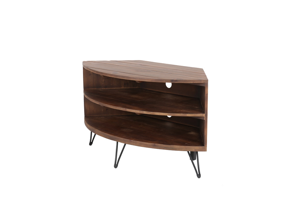 Fan Shape Reclaimed Wood Corner Media Table