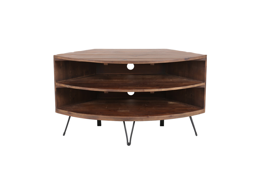 Fan Shape Reclaimed Wood Corner Media Table