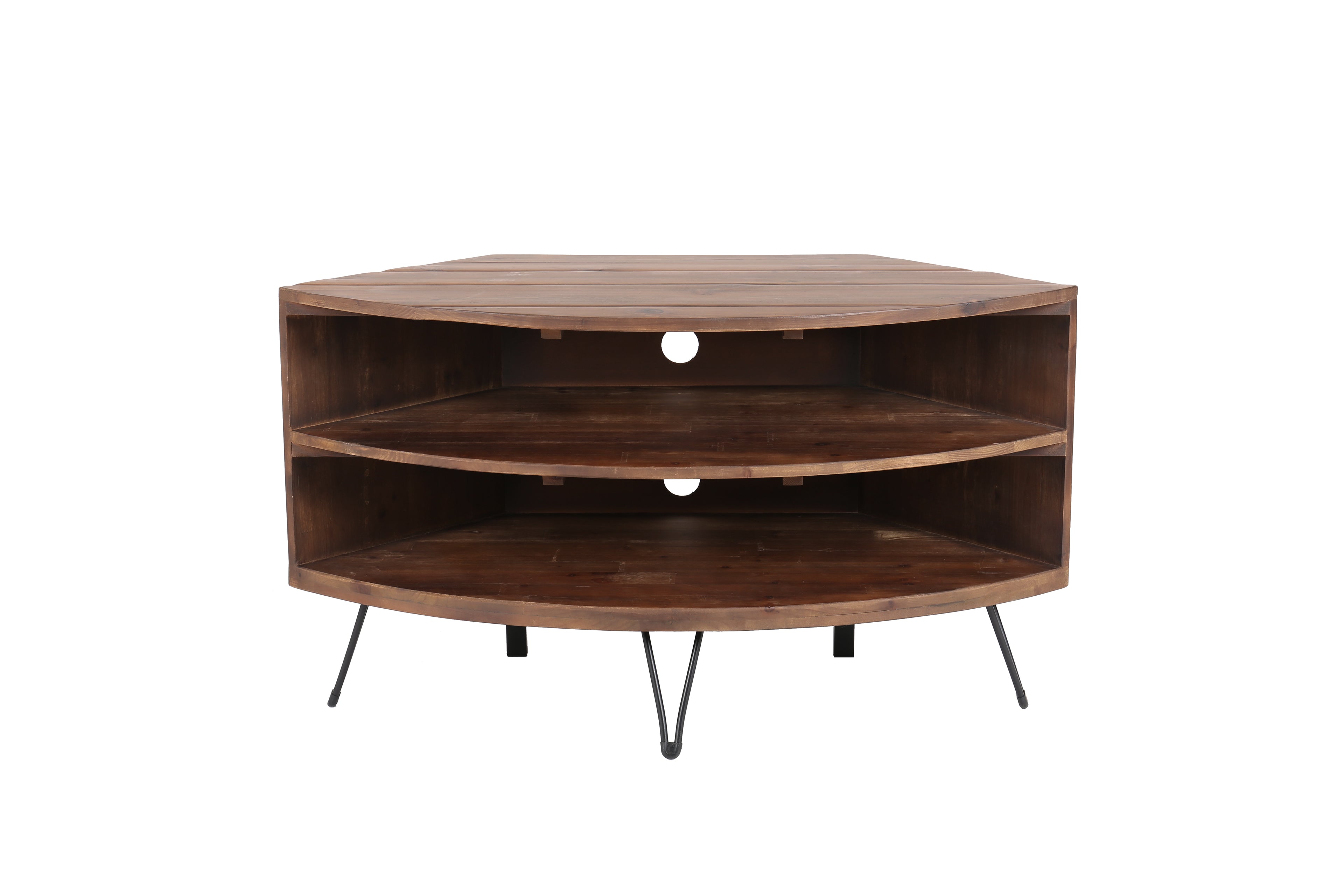 Fan Shape Reclaimed Wood Corner Media Table