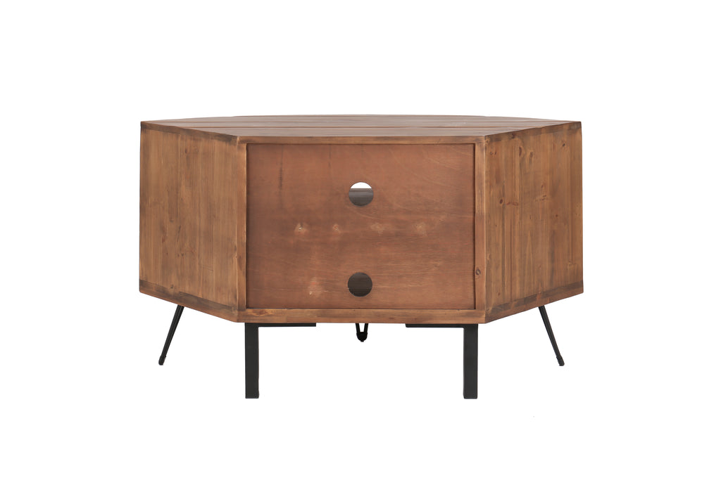 Fan Shape Reclaimed Wood Corner Media Table