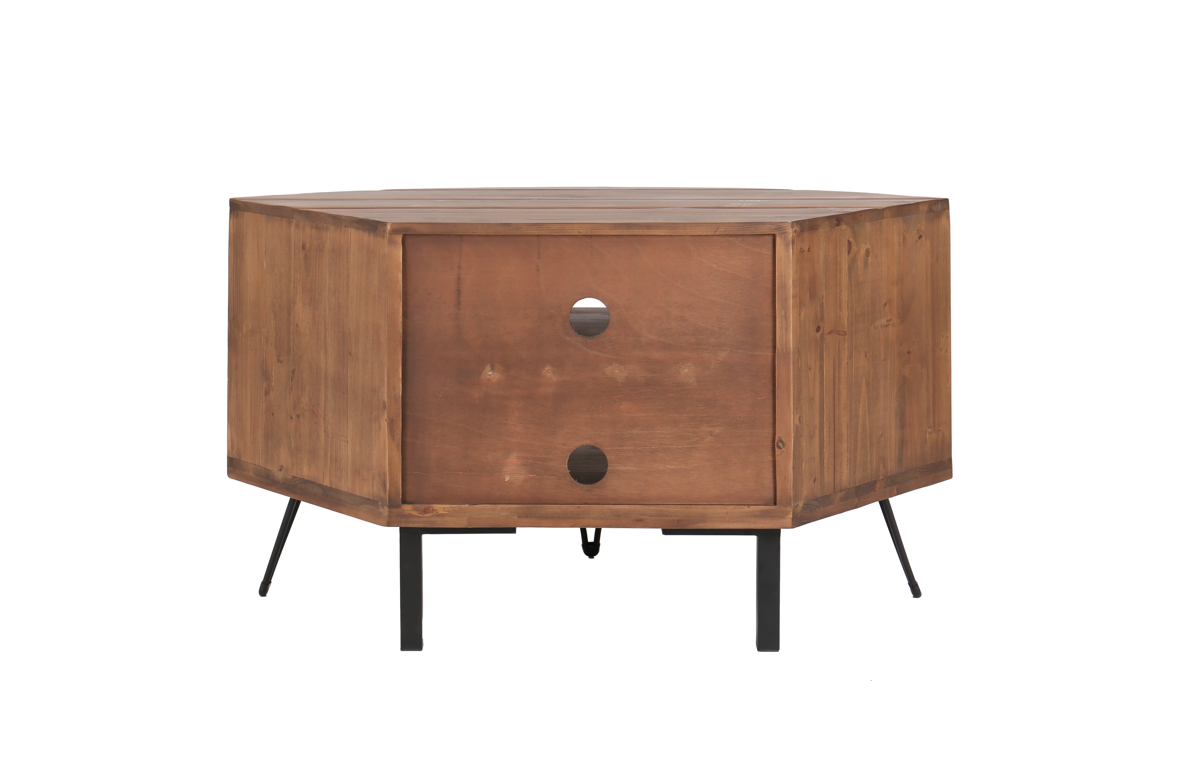 Fan Shape Reclaimed Wood Corner Media Table