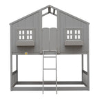 Twin Over Twin House Bunk Bed with Roof and Guardrails