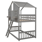 Twin Over Twin House Bunk Bed with Roof and Guardrails