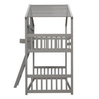Twin Over Twin House Bunk Bed with Roof and Guardrails