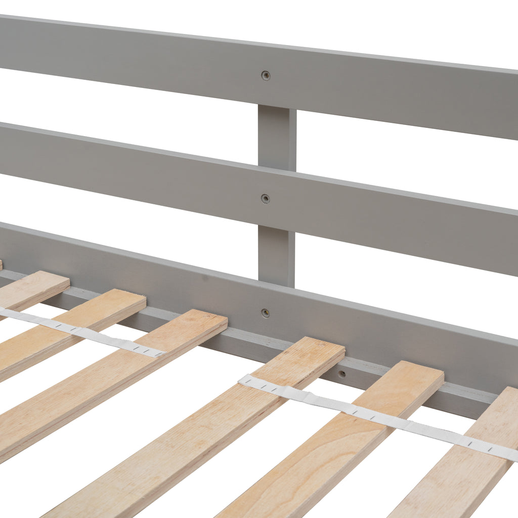 Twin Over Twin House Bunk Bed with Roof and Guardrails