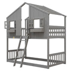 Twin Over Twin House Bunk Bed with Roof and Guardrails