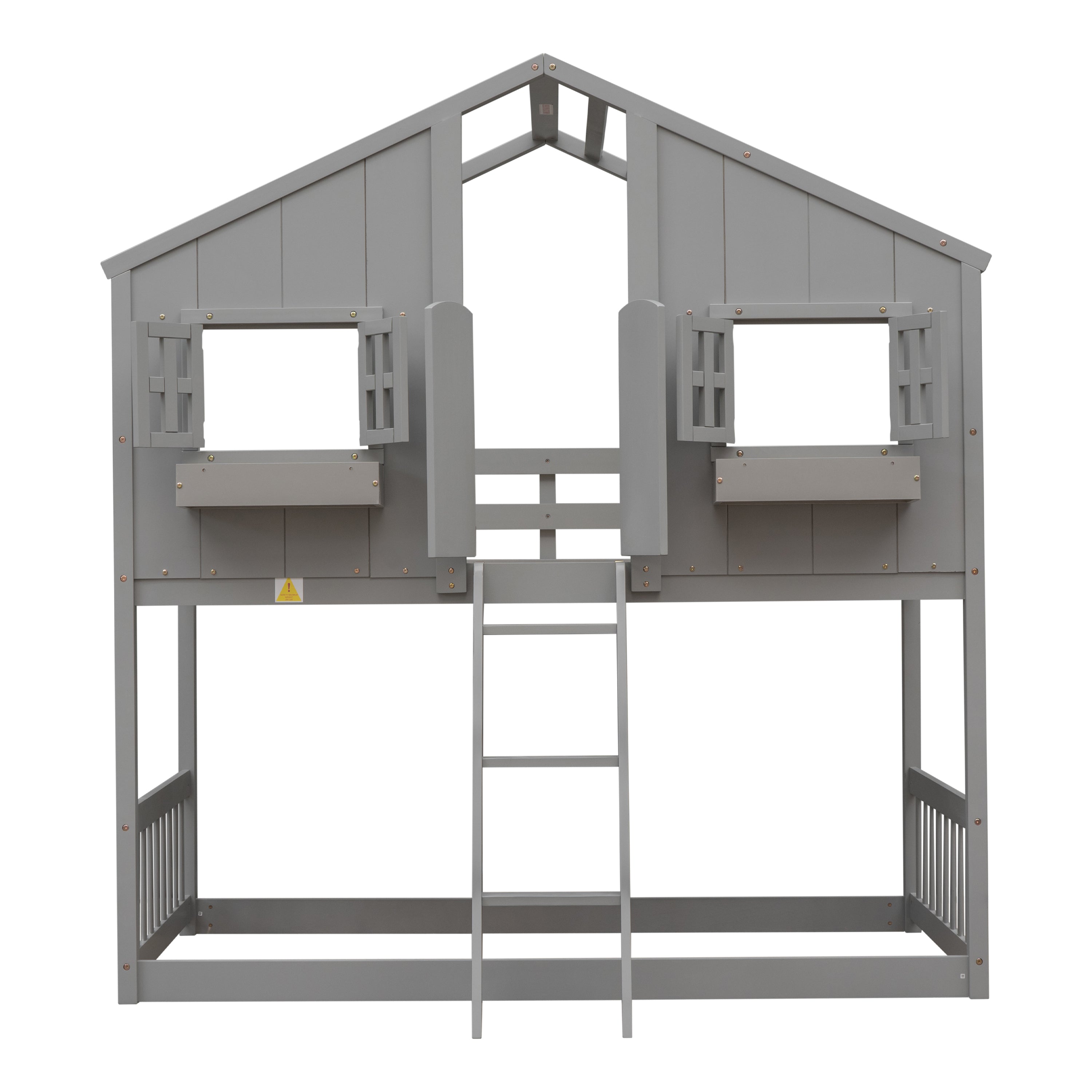 Twin Over Twin House Bunk Bed with Roof and Guardrails