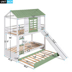 Twin Over Twin Size House Bunk Bed with Convertible Slide and Trundle