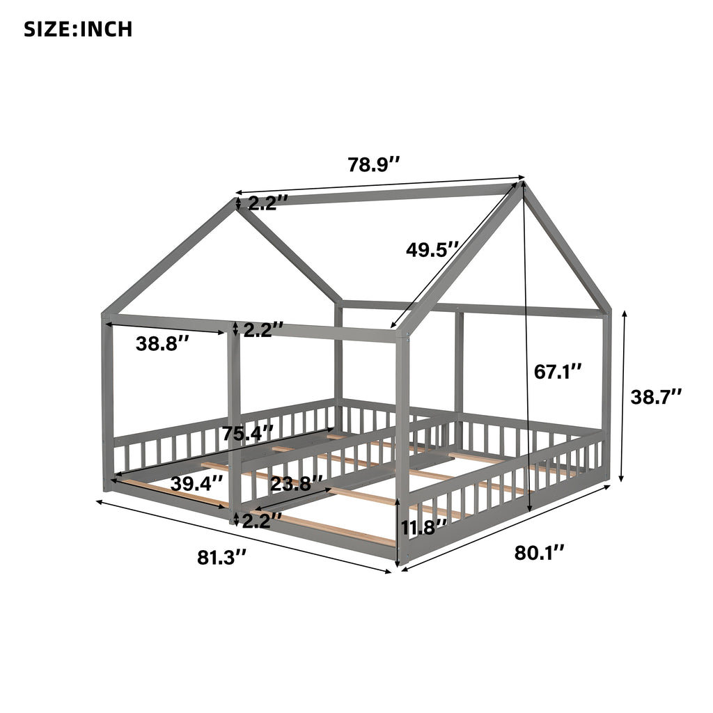 Twin Size House Platform Beds - Two Shared Beds