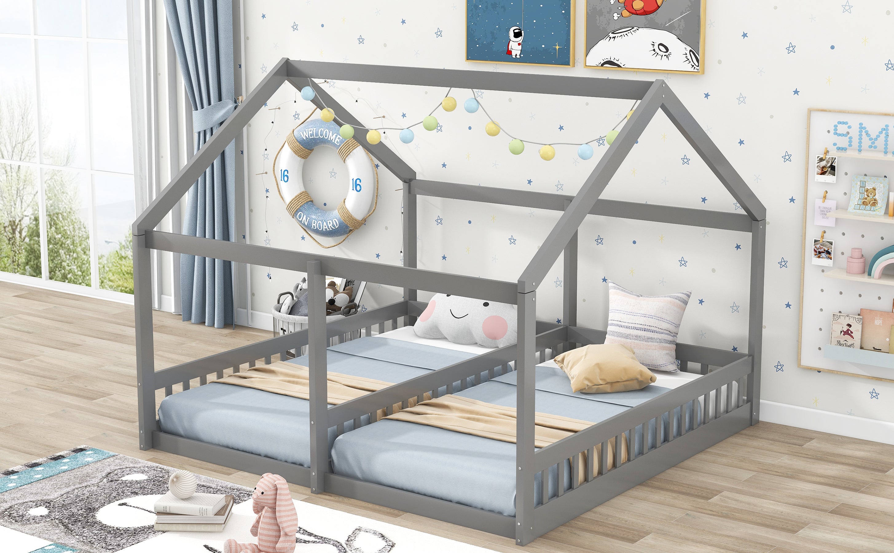 Twin Size House Platform Beds - Two Shared Beds