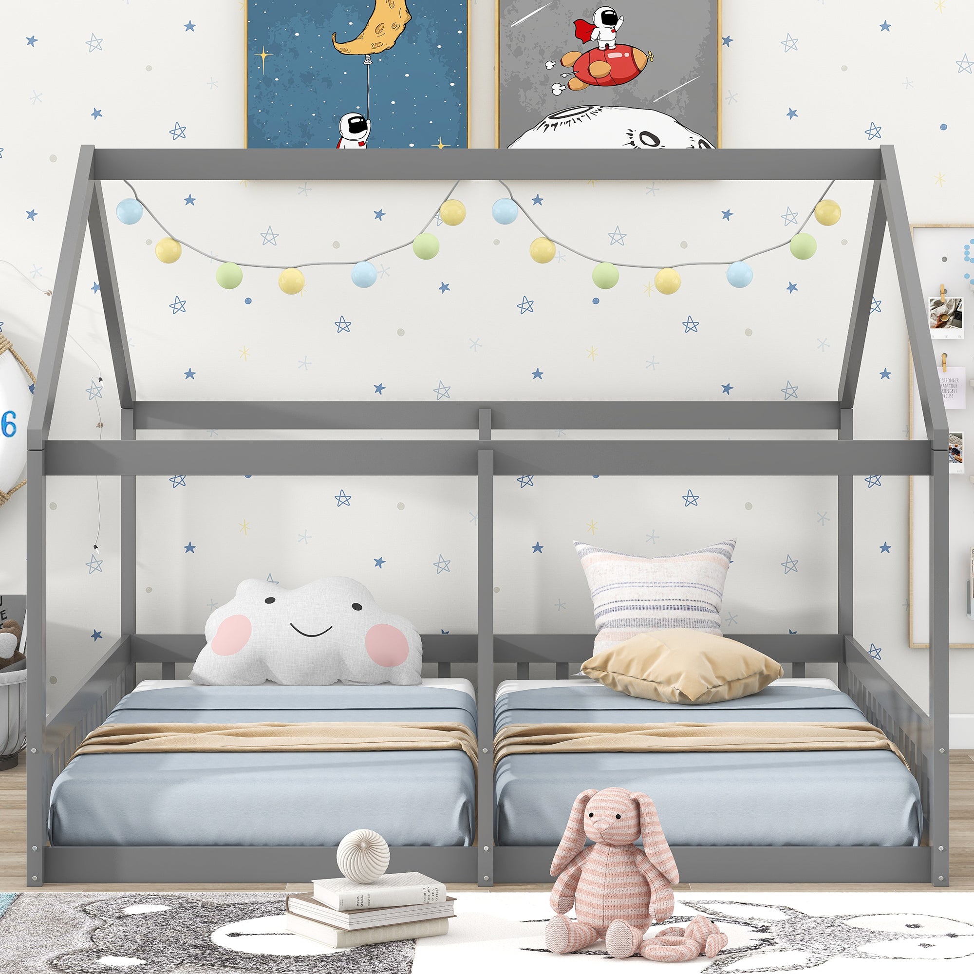 Twin Size House Platform Beds - Two Shared Beds