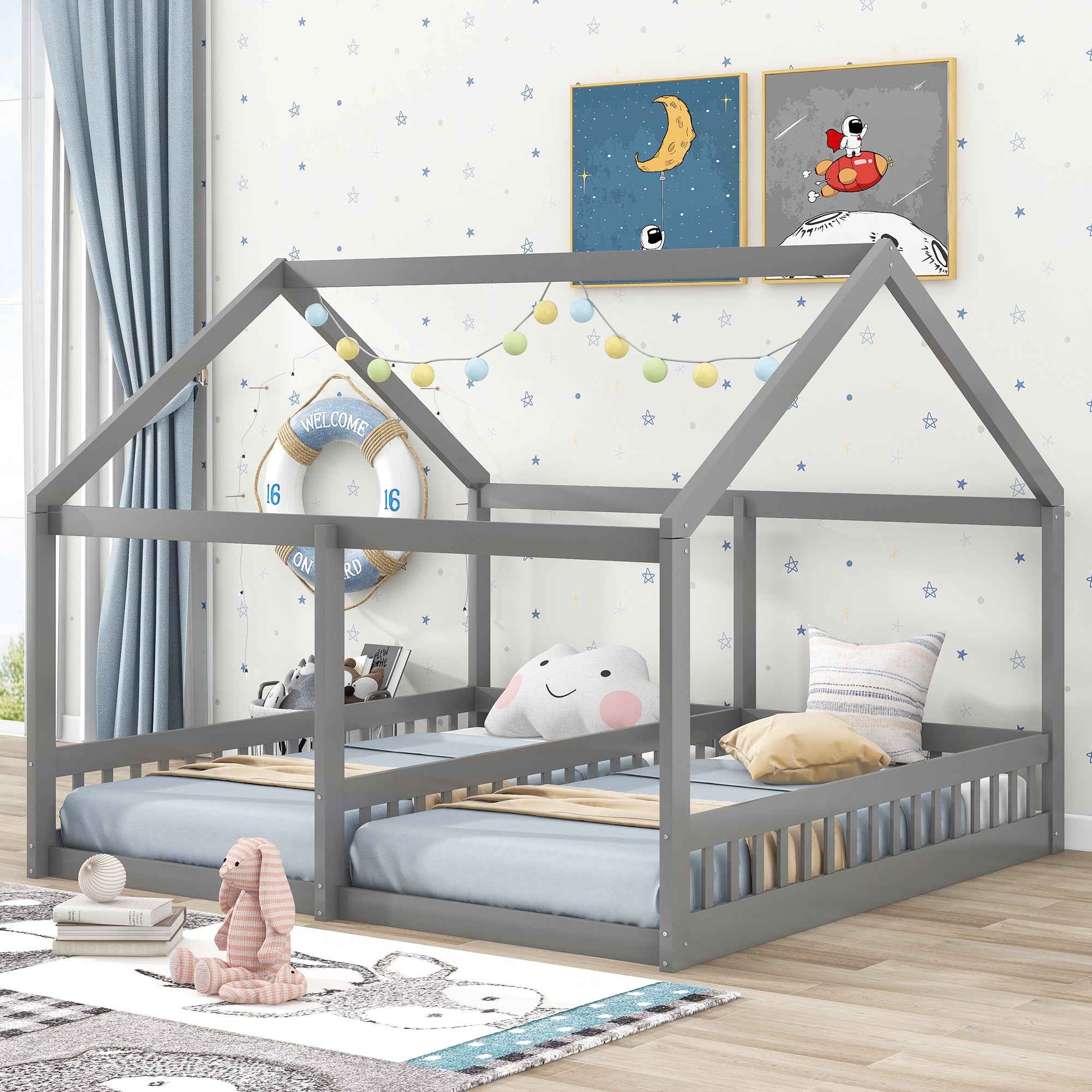 Twin Size House Platform Beds - Two Shared Beds