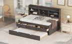Twin Size Wooden Captain Bed with Built-in Bookshelves, Three Storage Drawers, and Trundle, Antique