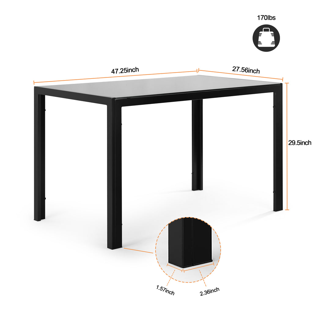 47.25 Inch 4-Seater Tempered Glass Dining Table