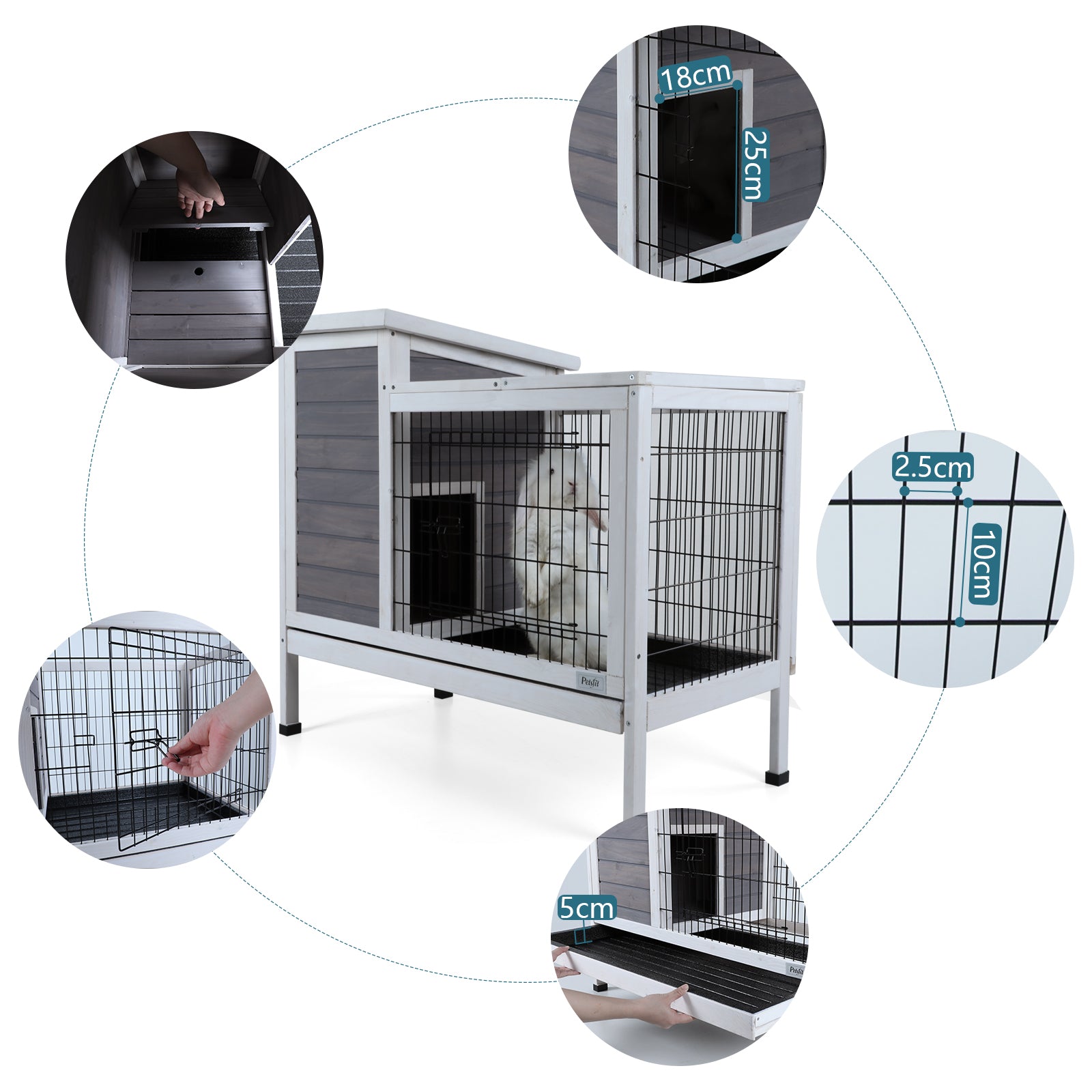 Two-Tier Wooden Rabbit Cage Outdoor Indoor for Small Animals