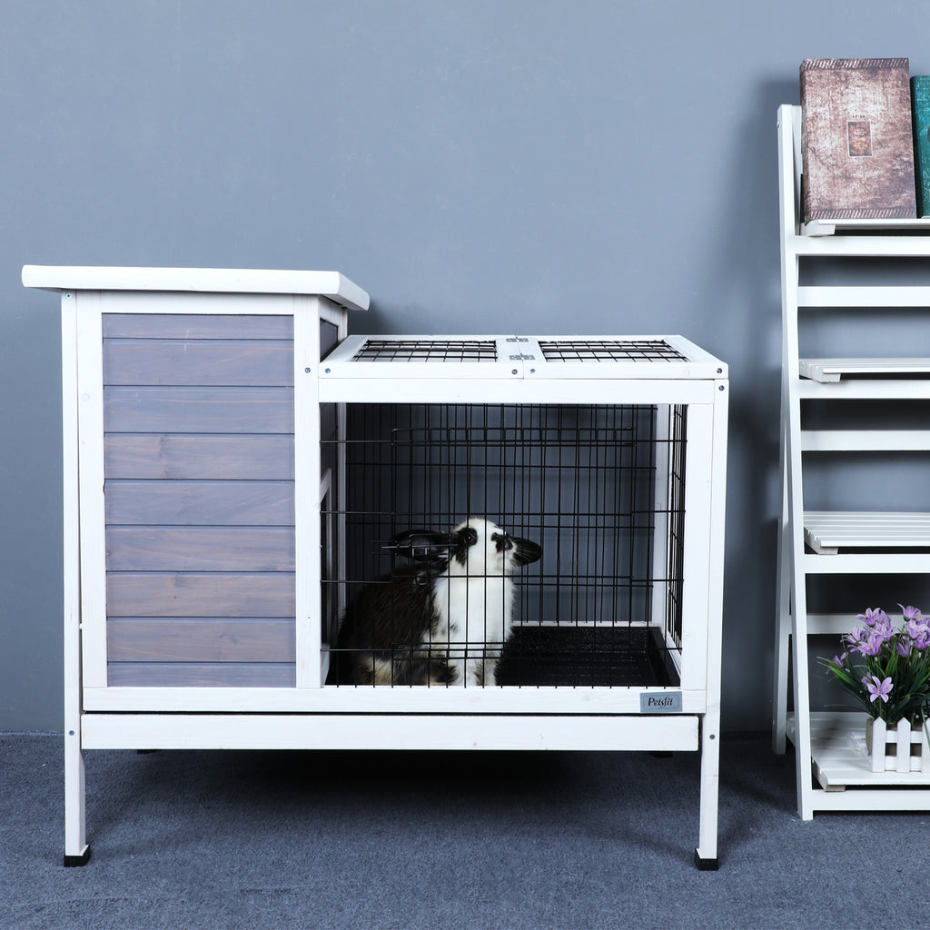 Two-Tier Wooden Rabbit Cage Outdoor Indoor for Small Animals