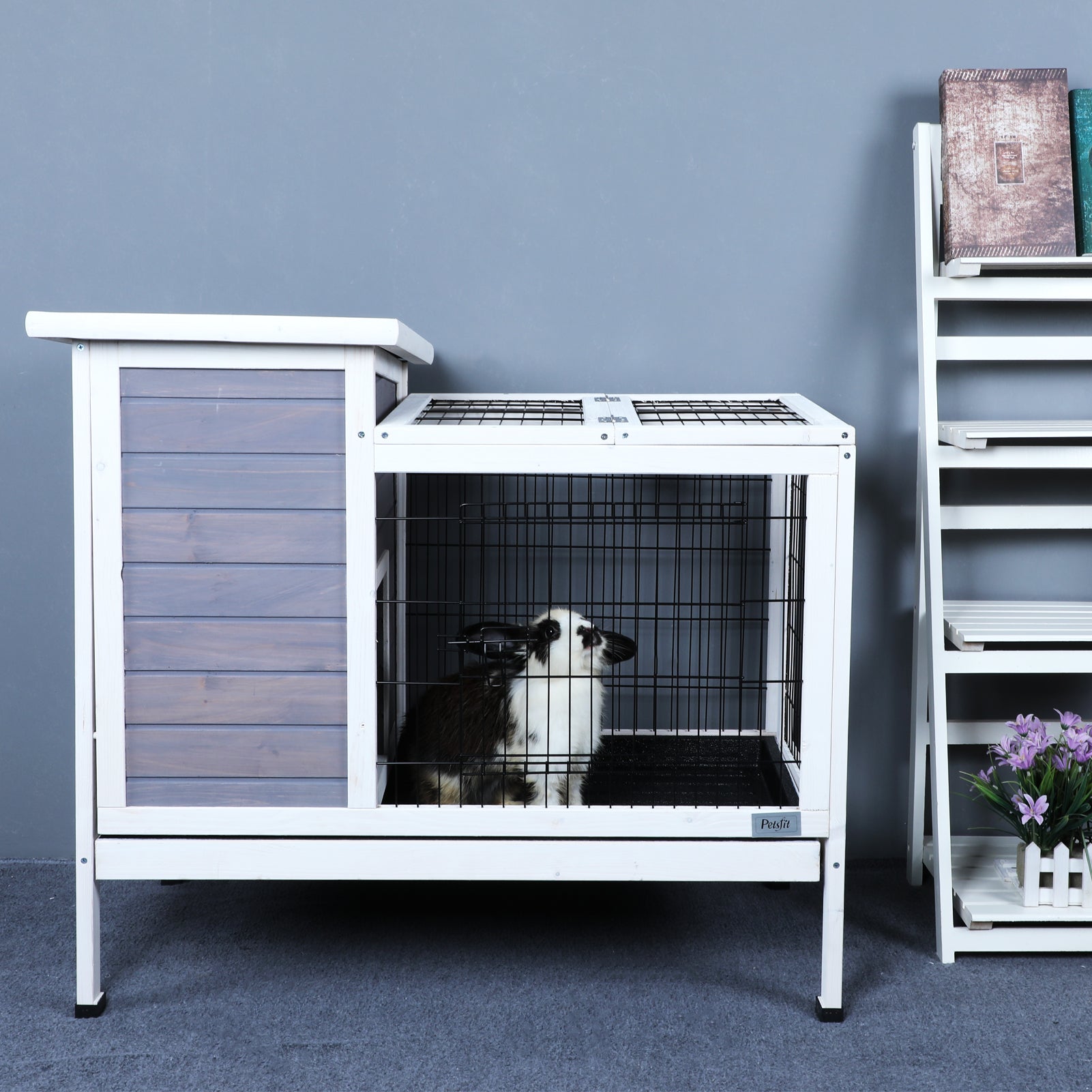 Two-Tier Wooden Rabbit Cage Outdoor Indoor for Small Animals