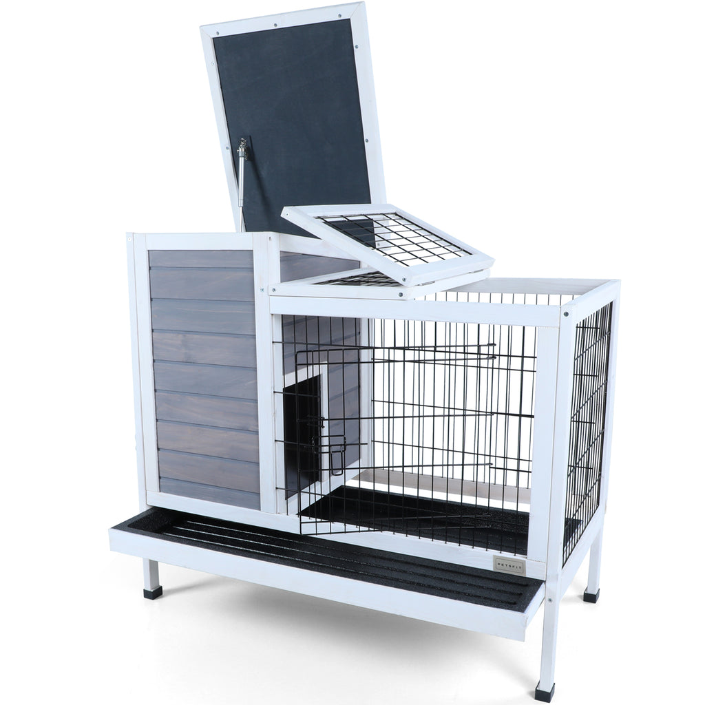 Two-Tier Wooden Rabbit Cage Outdoor Indoor for Small Animals