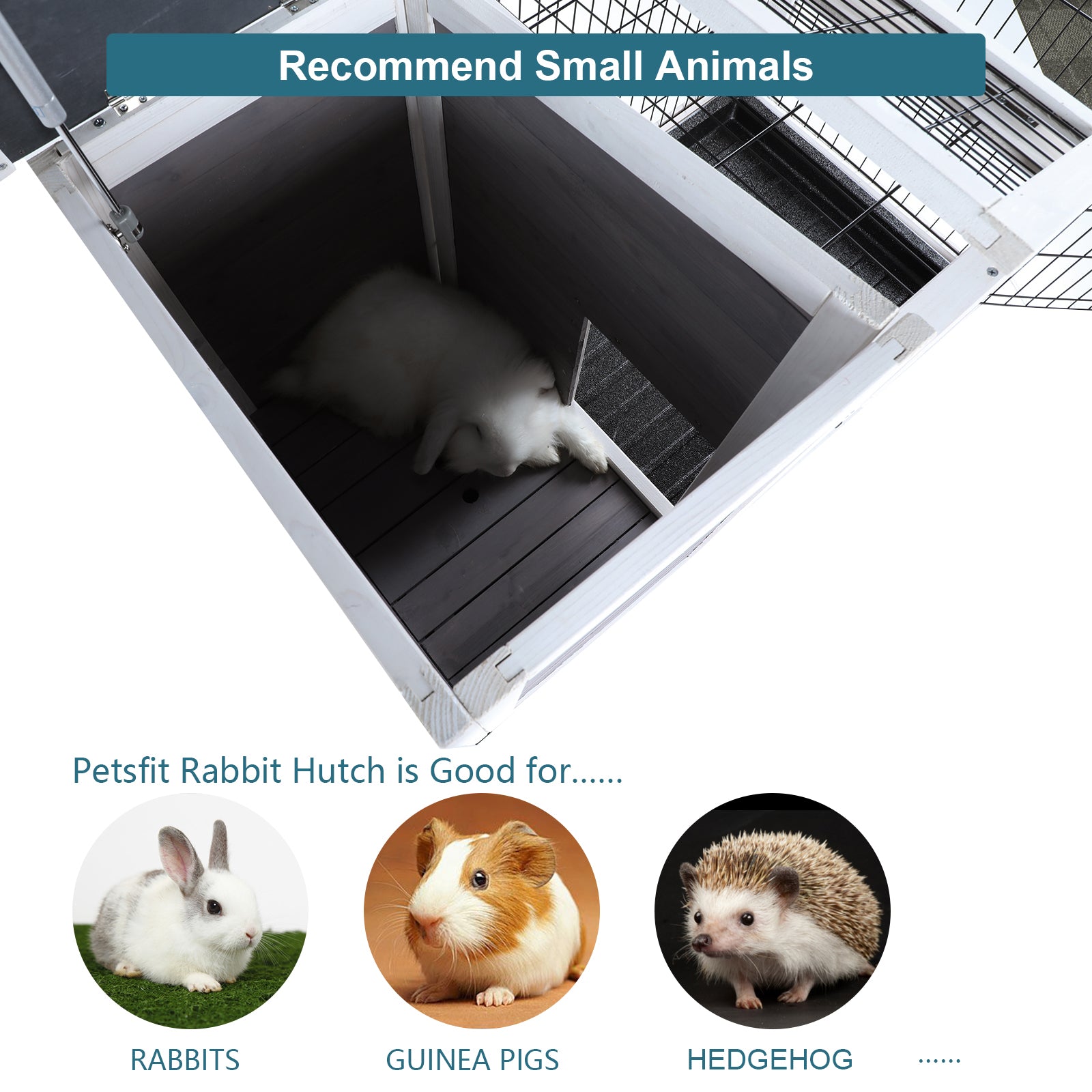 Two-Tier Wooden Rabbit Cage Outdoor Indoor for Small Animals