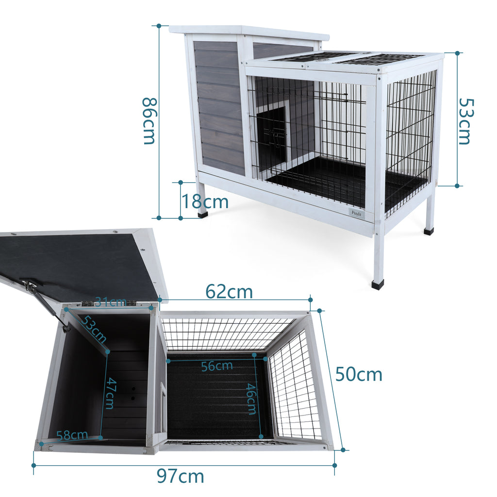 Two-Tier Wooden Rabbit Cage Outdoor Indoor for Small Animals