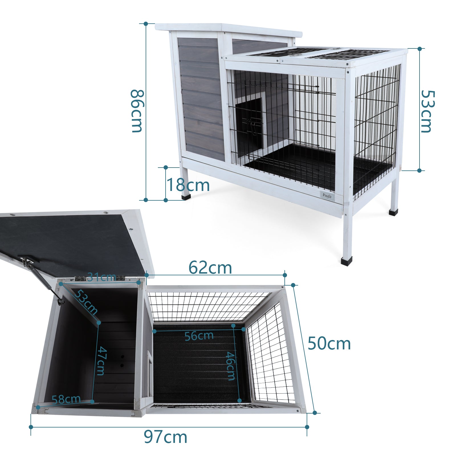 Two-Tier Wooden Rabbit Cage Outdoor Indoor for Small Animals