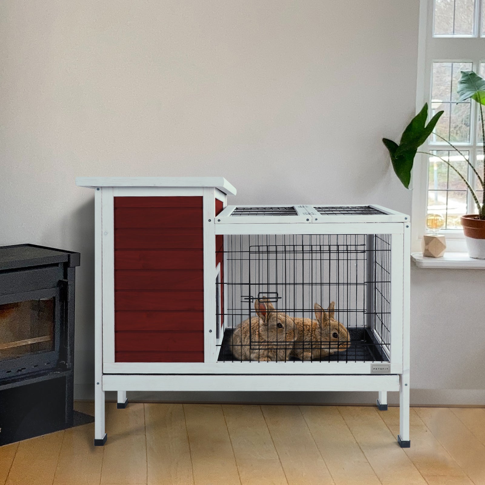 Two-Tier Wooden Indoor/Outdoor Rabbit Cage