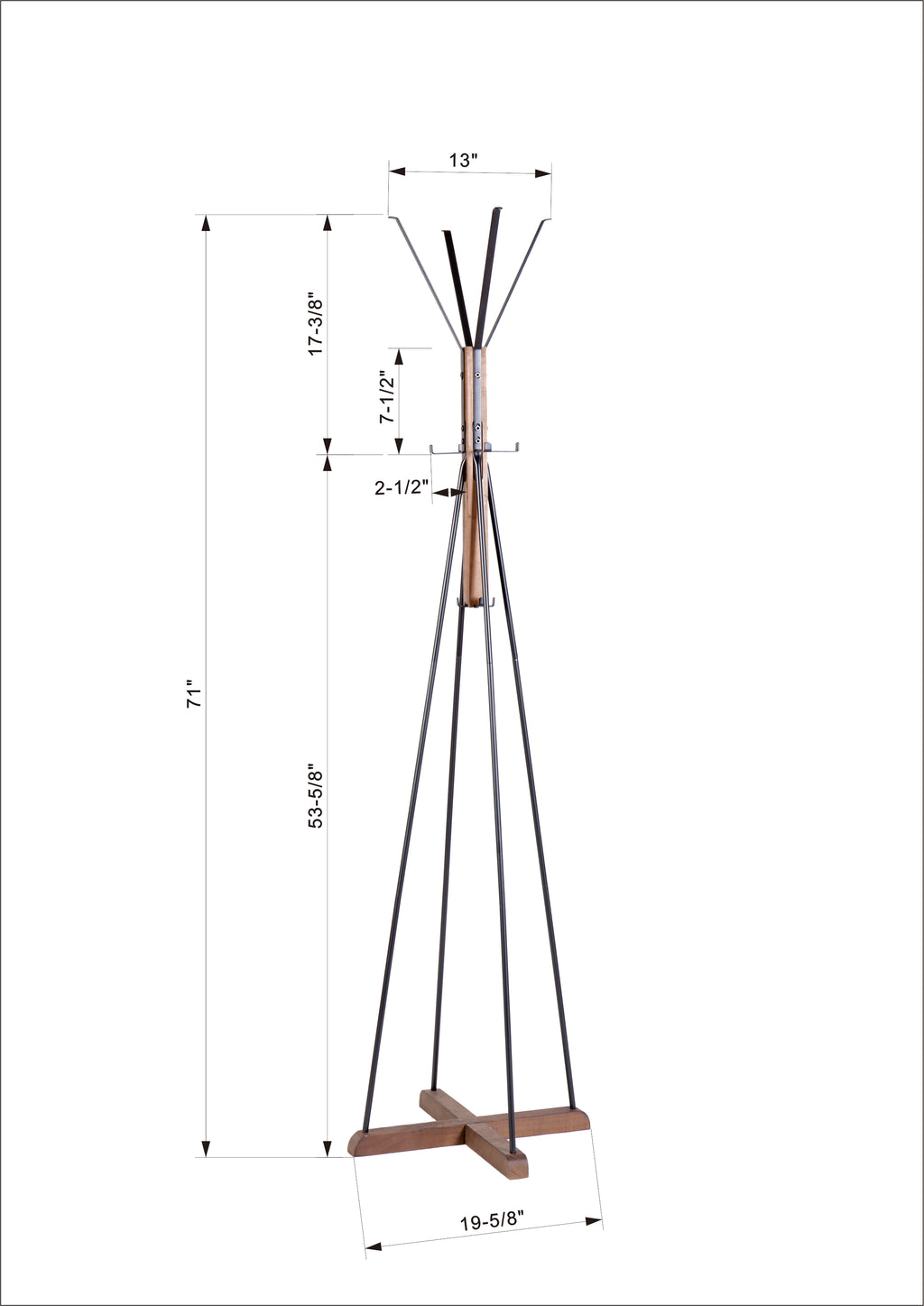 Reclaimed Wood and Metal Freestanding Coat Rack with Hooks