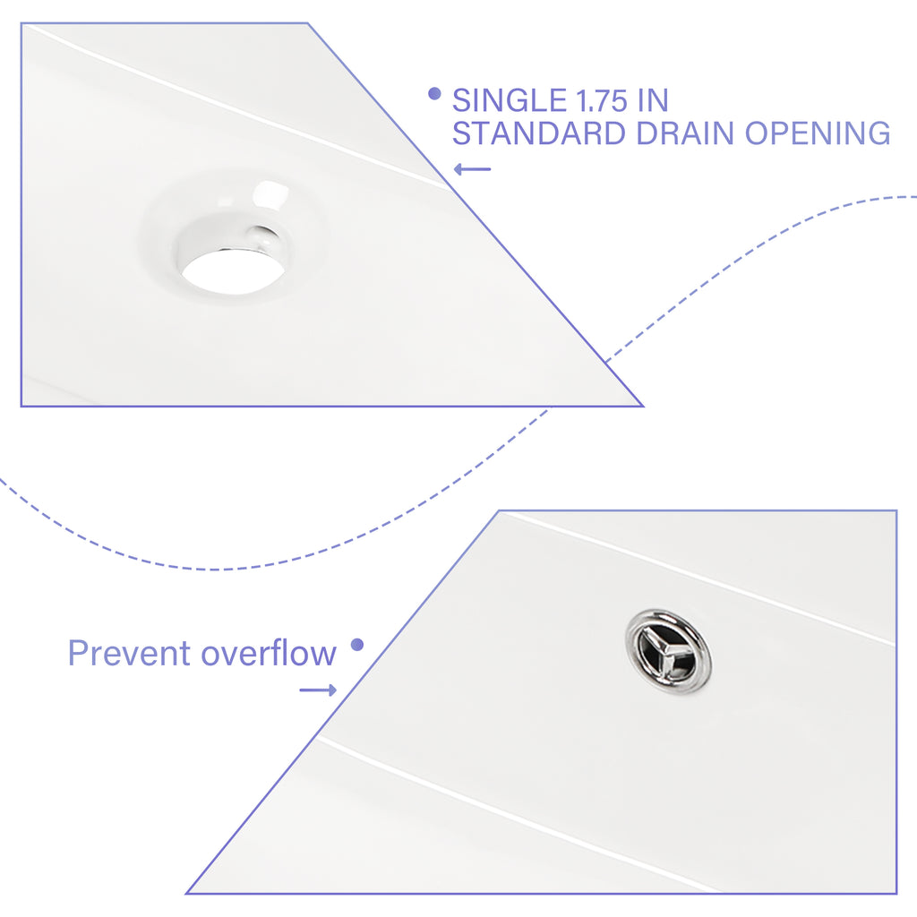 21"x16" White Ceramic Rectangular Wall Mounted Bathroom Sink