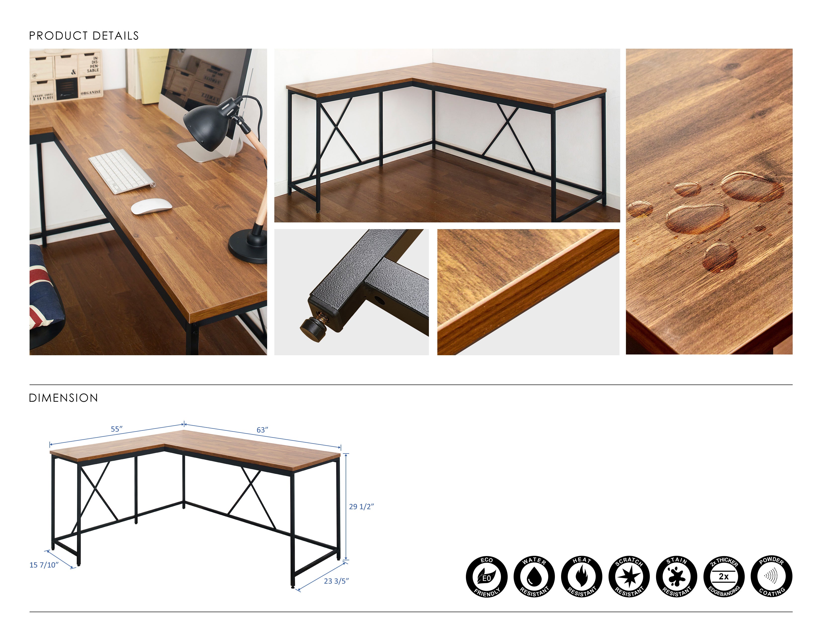 Olympus Wood and Metal Corner Desk in Acacia
