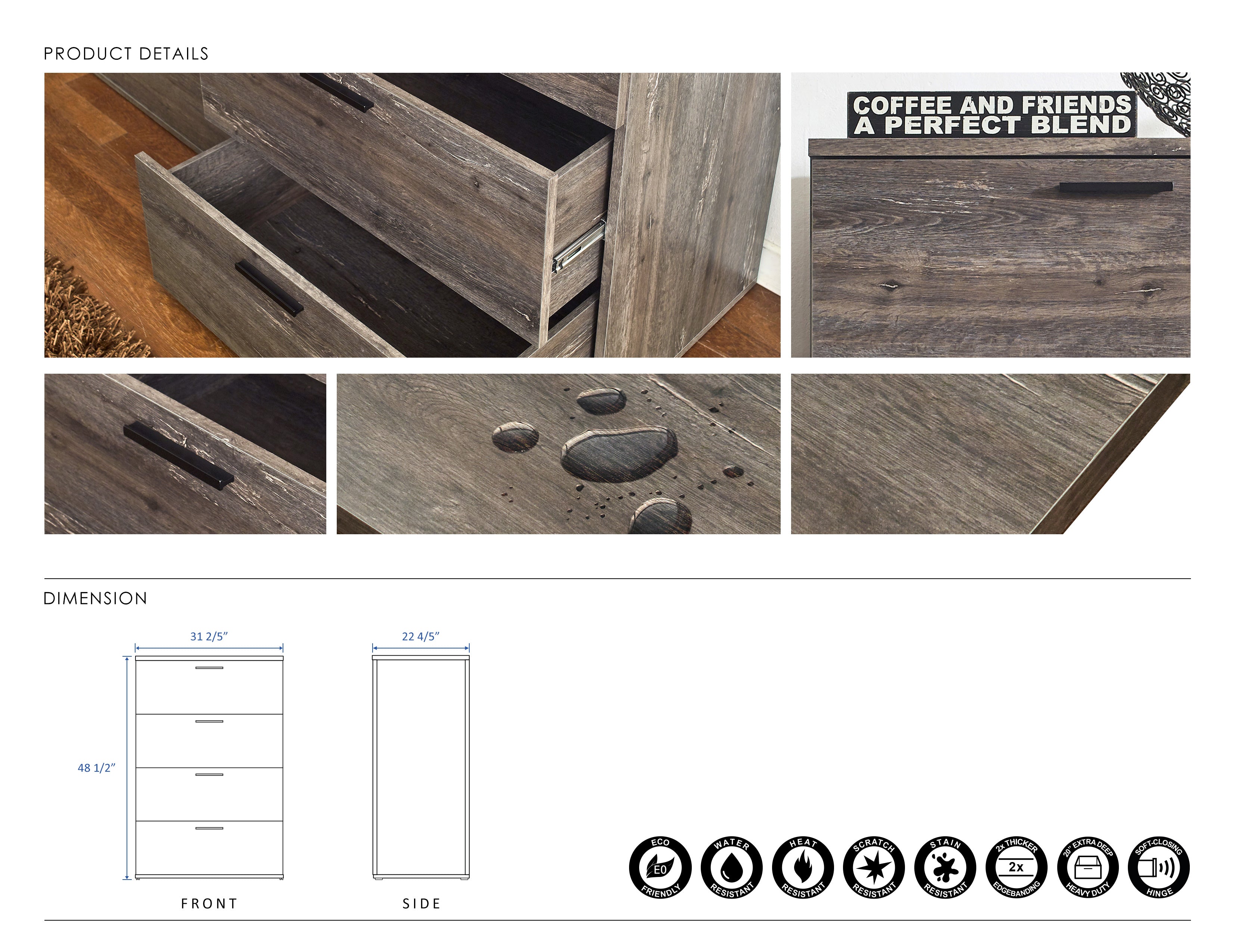 Oliver Farmhouse Four-Drawer Jumbo Chest in Rustic