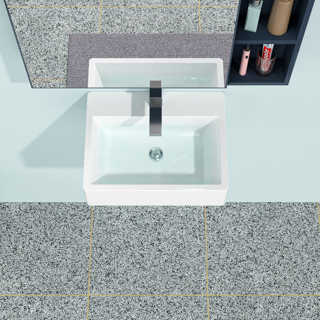 21"x16" White Ceramic Rectangular Wall Mounted Bathroom Sink