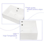 21"x16" White Ceramic Rectangular Wall Mounted Bathroom Sink