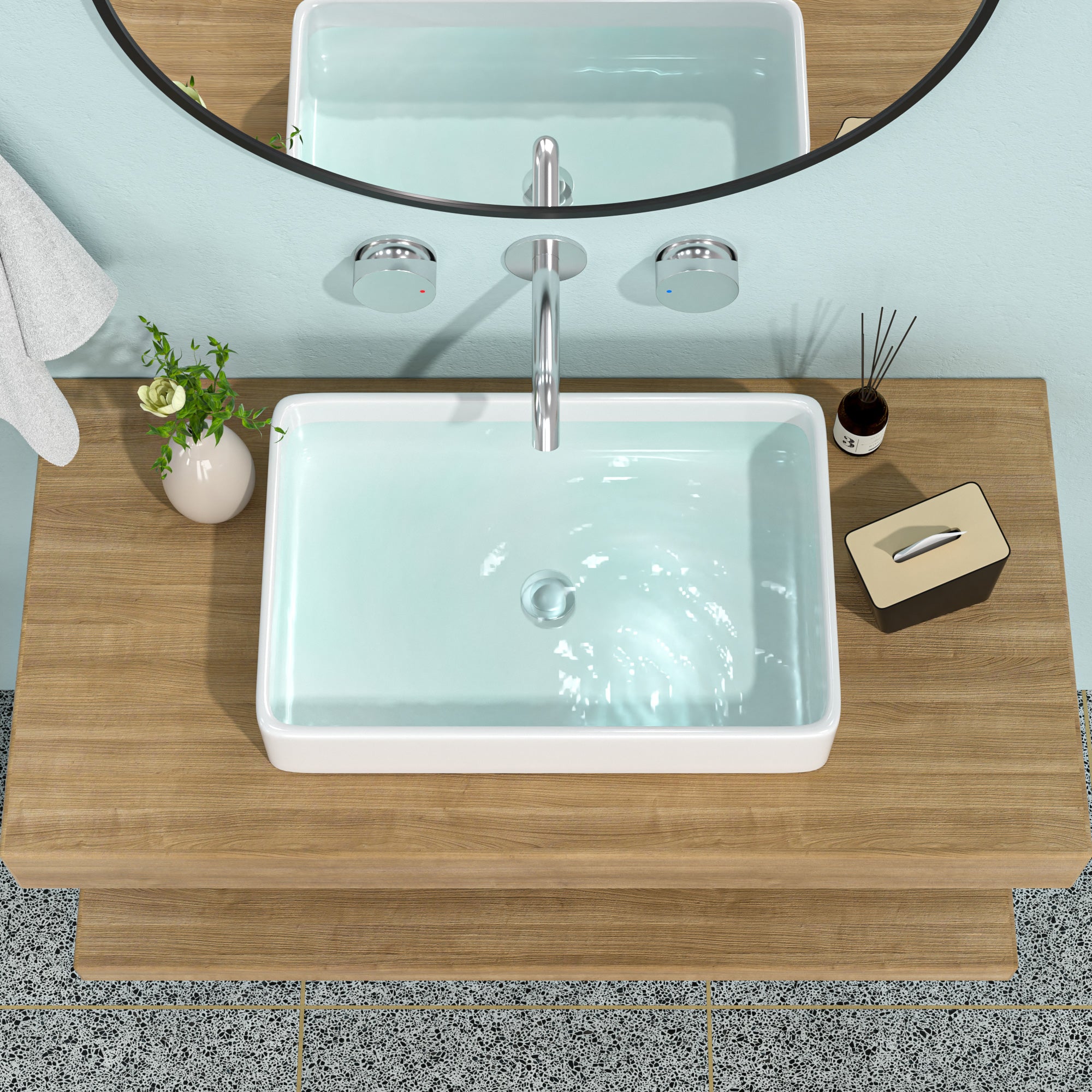 24"x16" White Ceramic Rectangular Vessel Bathroom Sink