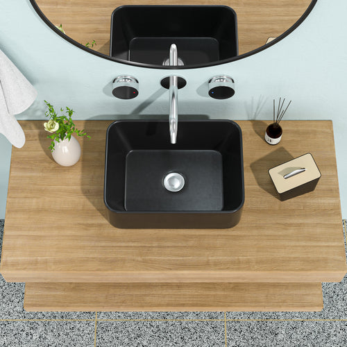 16"x12" Black Ceramic Rectangular Vessel Bathroom Sink