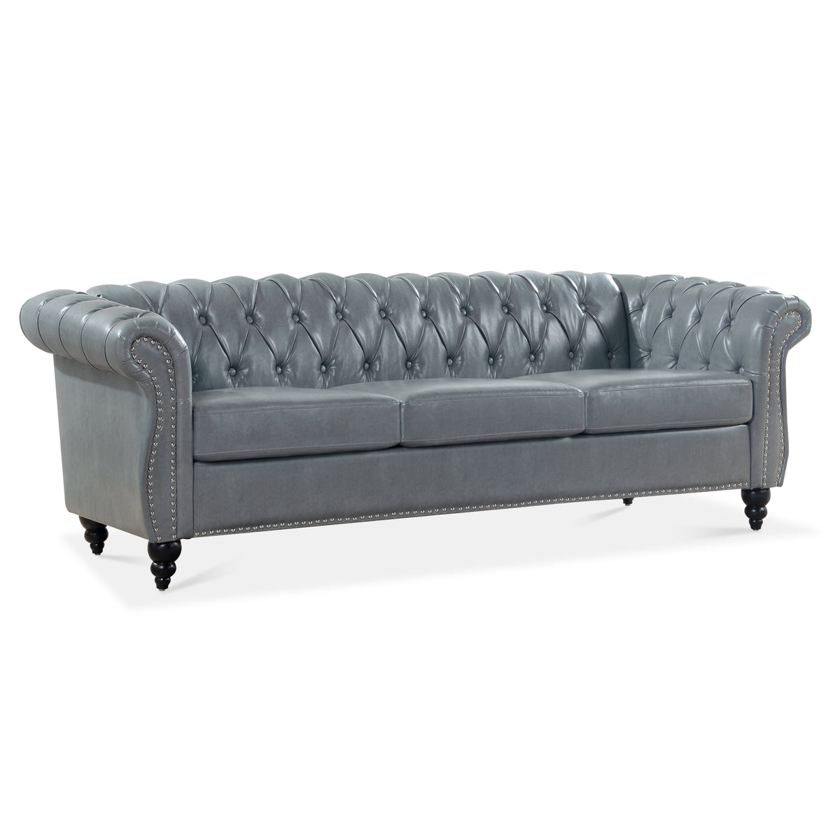 84.65" Rolled Arm Chesterfield 3 Seater Sofa