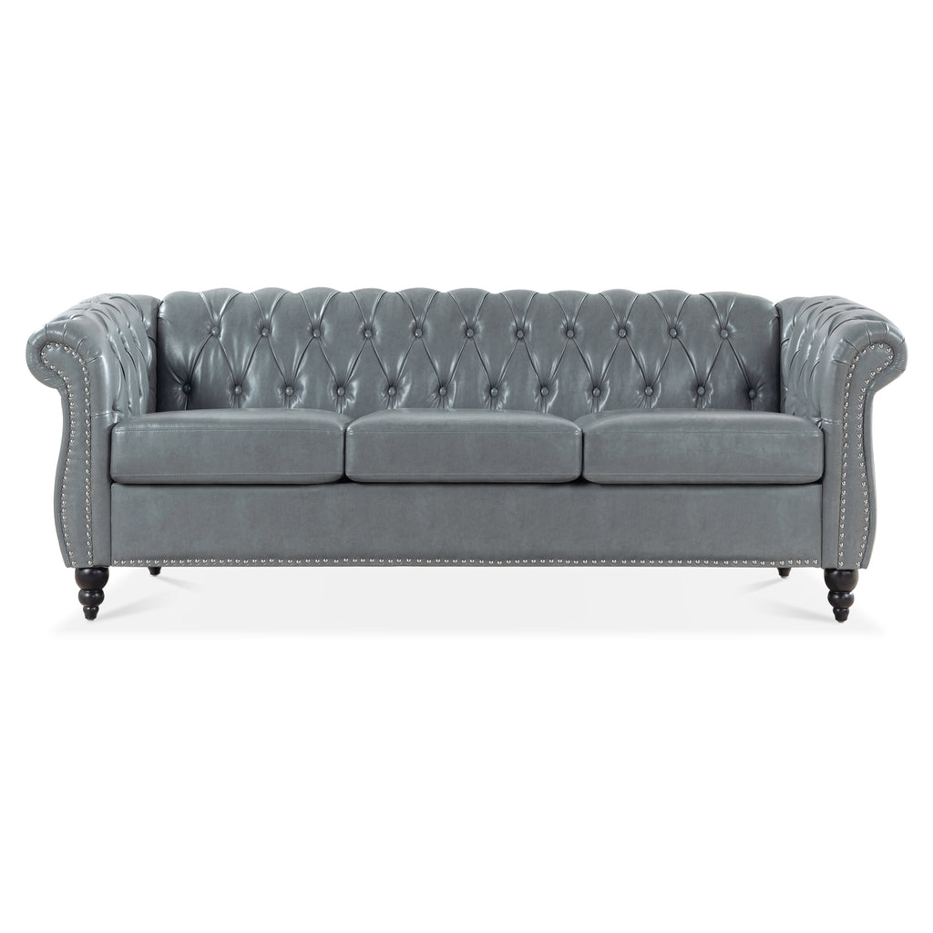 84.65" Rolled Arm Chesterfield 3 Seater Sofa