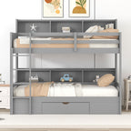 Twin Size Bunk Bed with Built-in Shelves Beside Both Upper and Down Bed