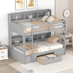 Twin Size Bunk Bed with Built-in Shelves Beside Both Upper and Down Bed