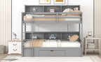 Twin Size Bunk Bed with Built-in Shelves Beside Both Upper and Down Bed