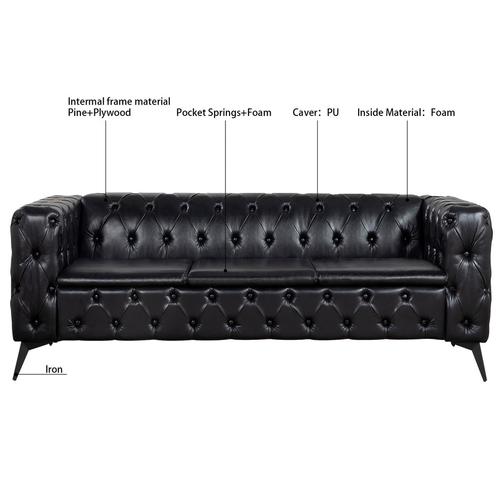 84.06 Inch Width Traditional Square Arm Removable Cushion 3 Seater Sofa